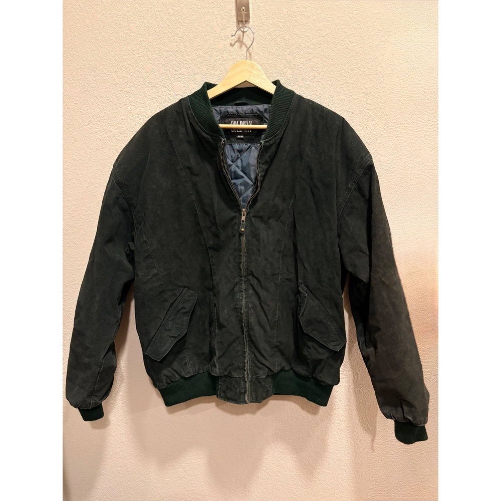 Goldway Mens Vintage Suede Leather Bomber Jacket Forest Green Quilted Medium